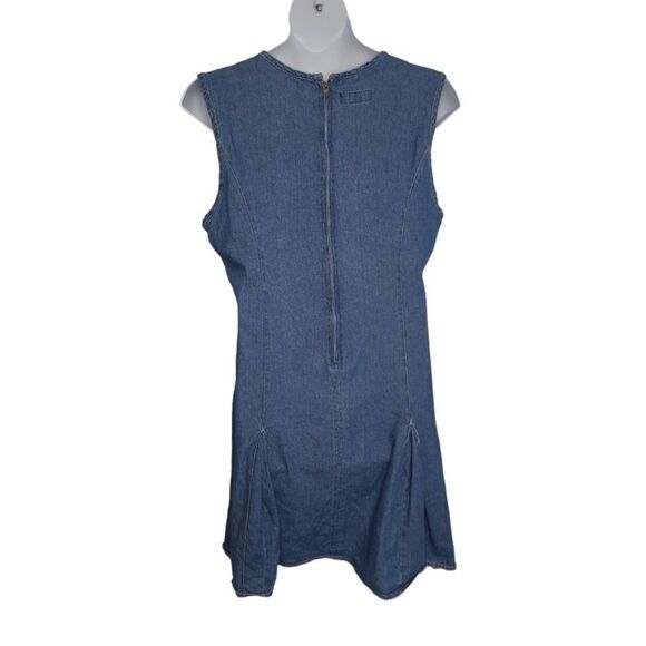 VINTAGE 90s denim pinafore dress pleated sleeveless kidcore L - Picture 3 of 9